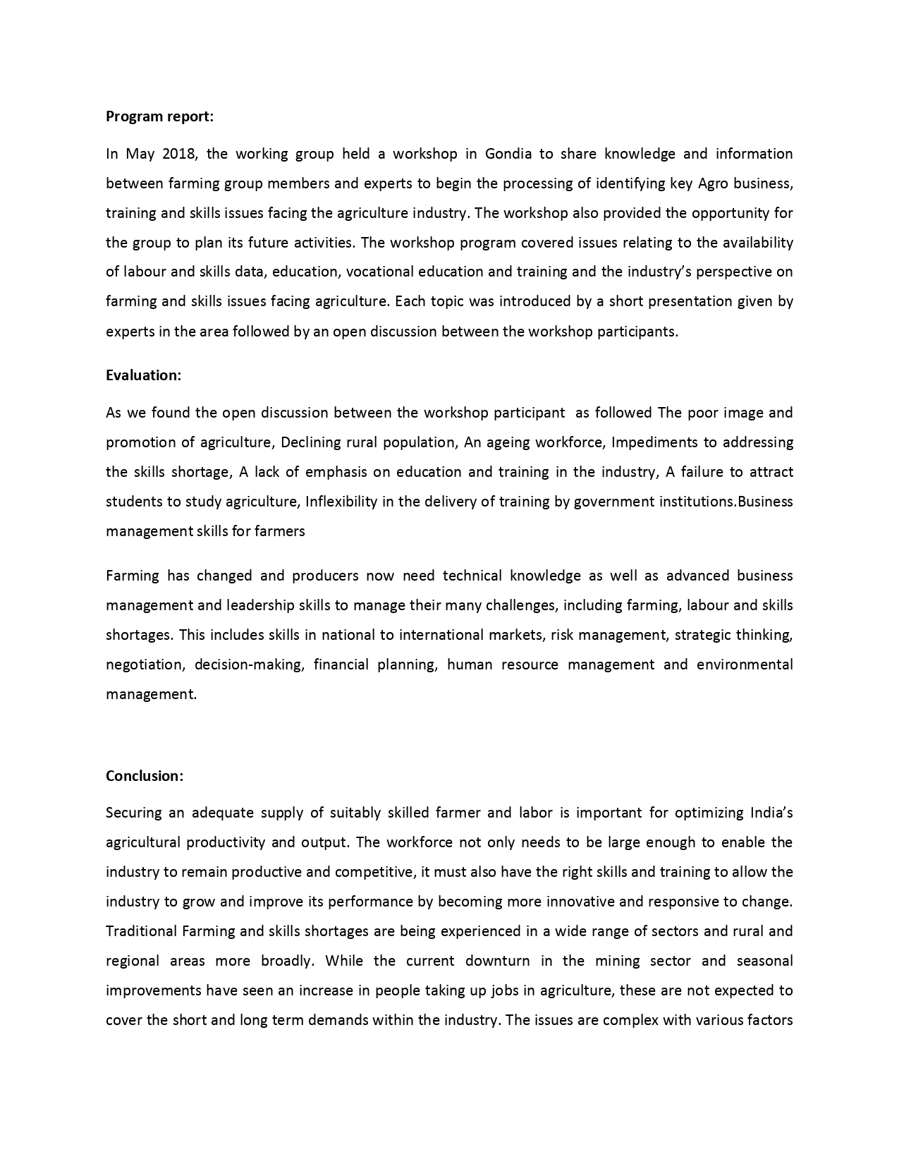 Agro Business and Upgradation Training Program — page